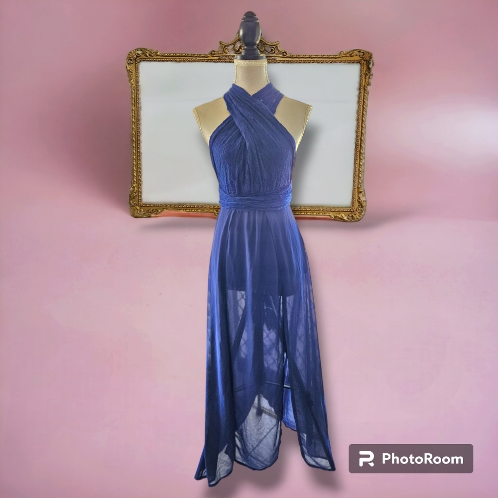 Angel Biba | Navy Infinity Dress | 2 Splits w built-in shorts | Formal | Size 8 - Picture 1 of 4
